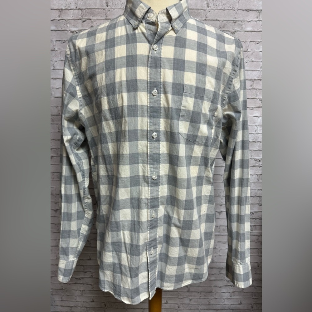 J. Crew Men’s XL Gray Cream Buffalo Check Plaid Long Sleeve Button Down Shirt